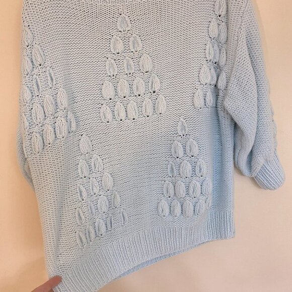 Vintage Light Blue Bubble Knit 3/4 Sleeve Knit Grandma Sweater S - Picture 6 of 10